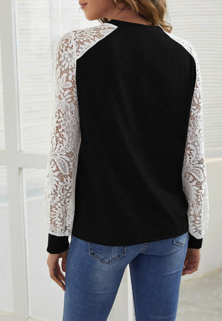 Contrast Lace Sleeve Sweater - Image 3