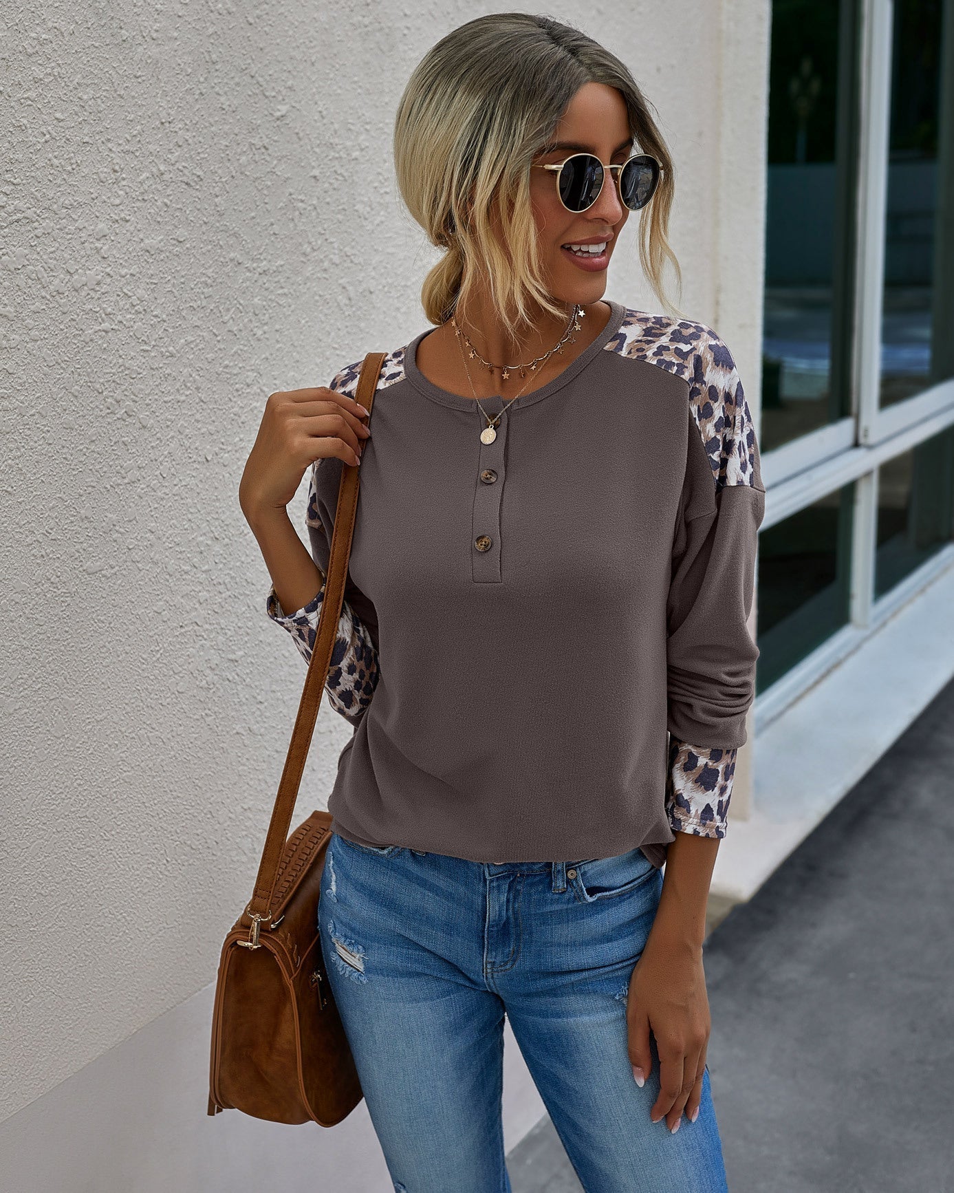 Contrast Leopard Print Detail Top - Image 10