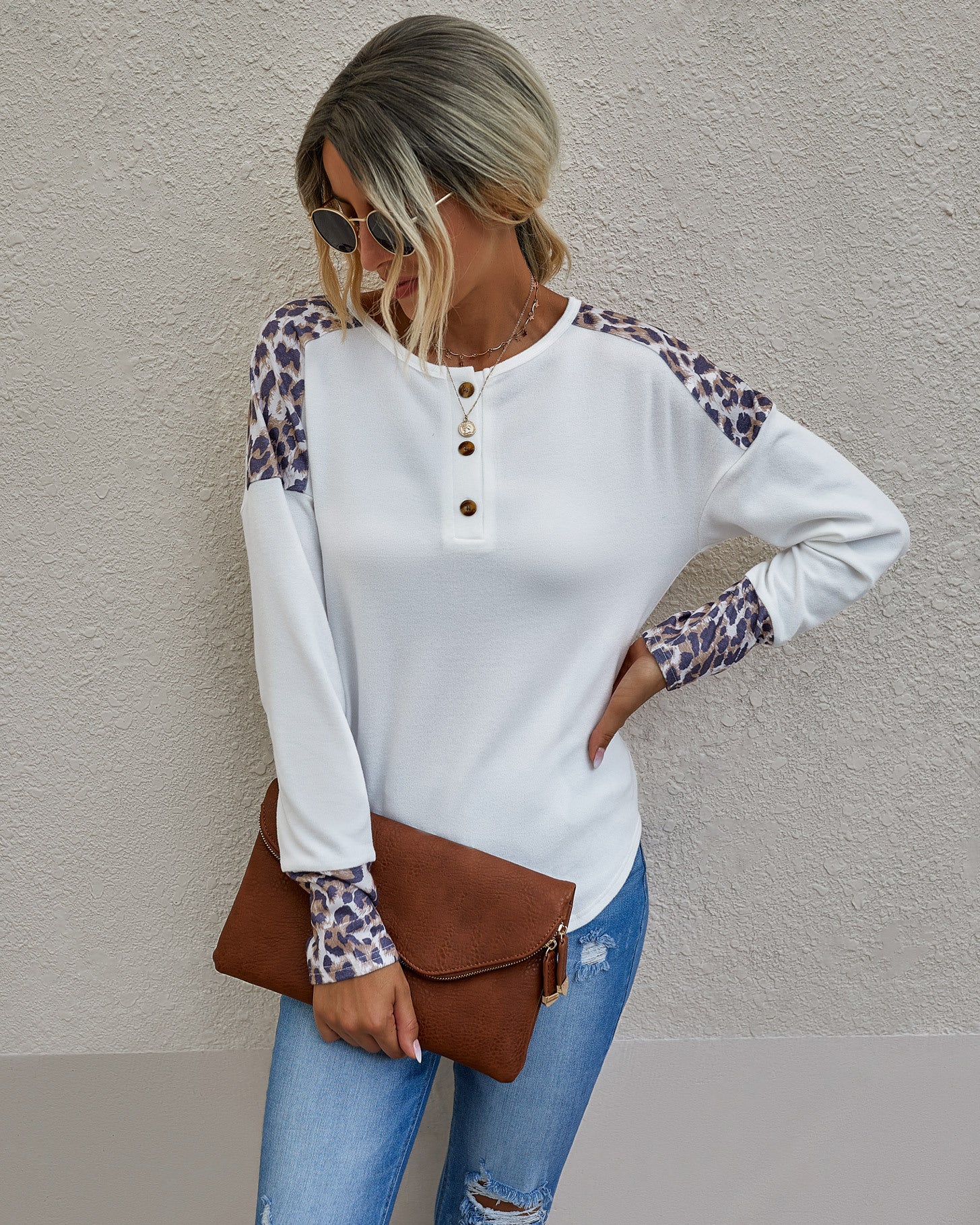 Contrast Leopard Print Detail Top - Image 13