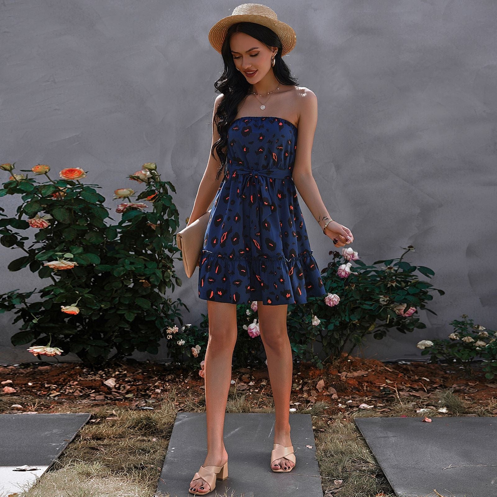 Contrast Leopard Print Strapless Dress - Image 13