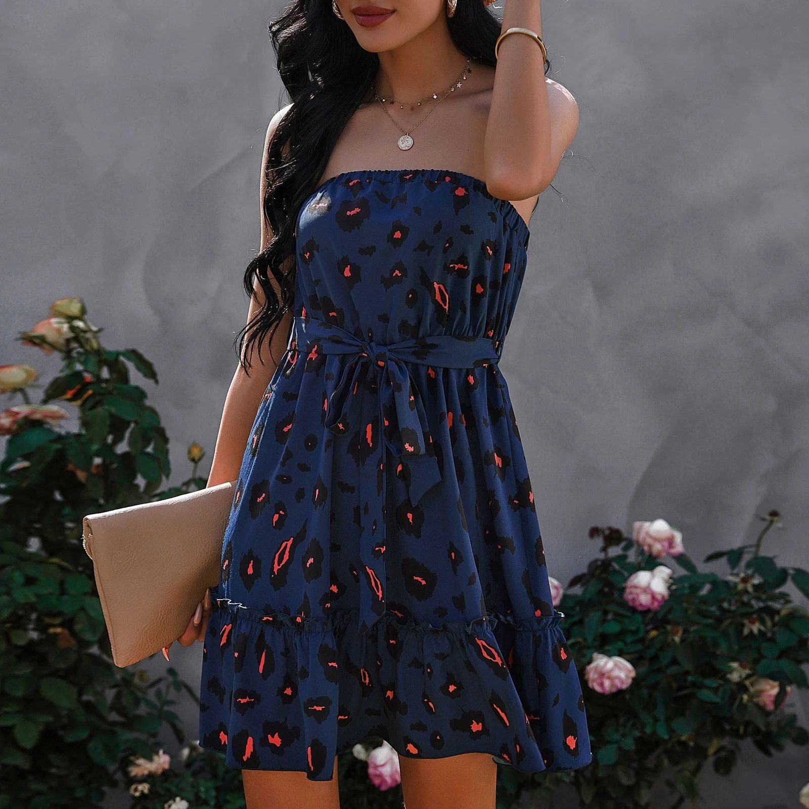 Contrast Leopard Print Strapless Dress - Image 15