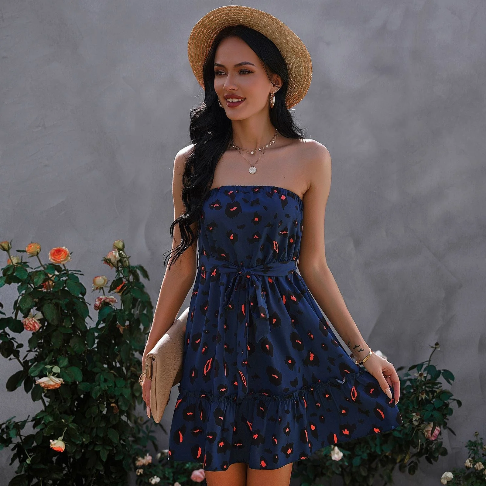 Contrast Leopard Print Strapless Dress - Image 17
