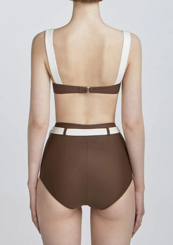 Contrast Lined High Rise Ribbon Belt Bikini Set - Image 2