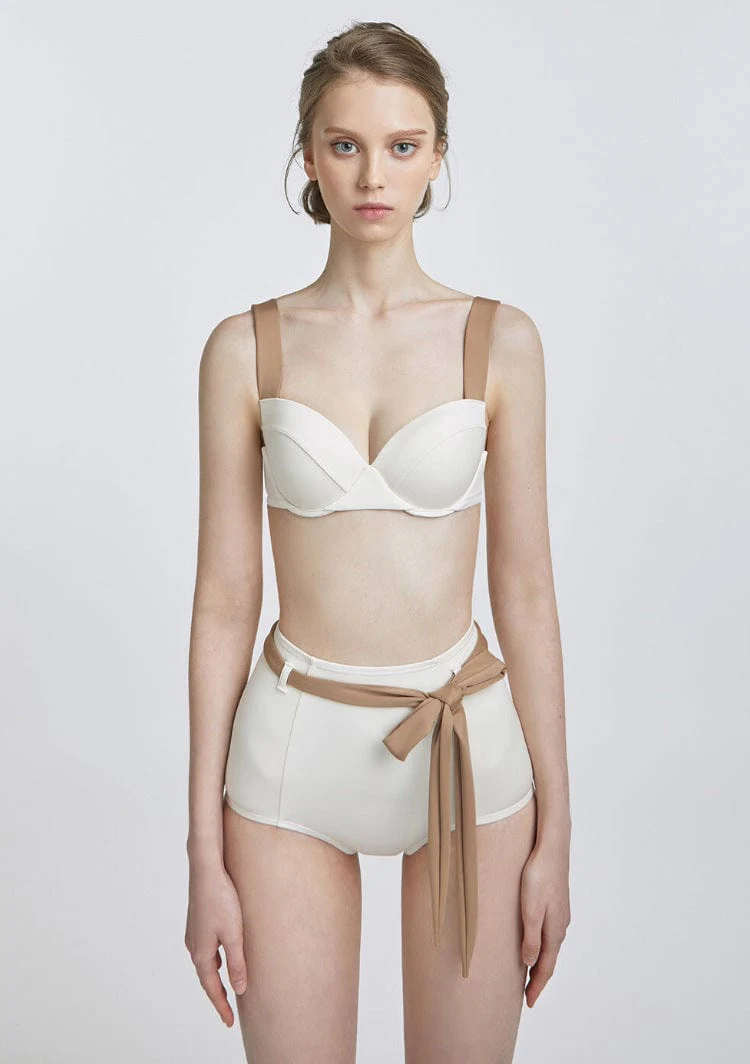 Contrast Lined High Rise Ribbon Belt Bikini Set - Image 5