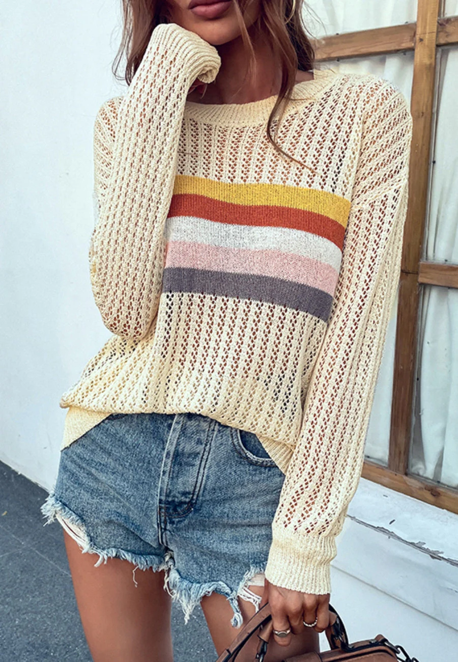 Contrast Multicolor Striped Knit Sweater - Image 10