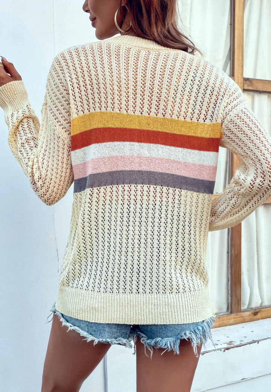 Contrast Multicolor Striped Knit Sweater - Image 11