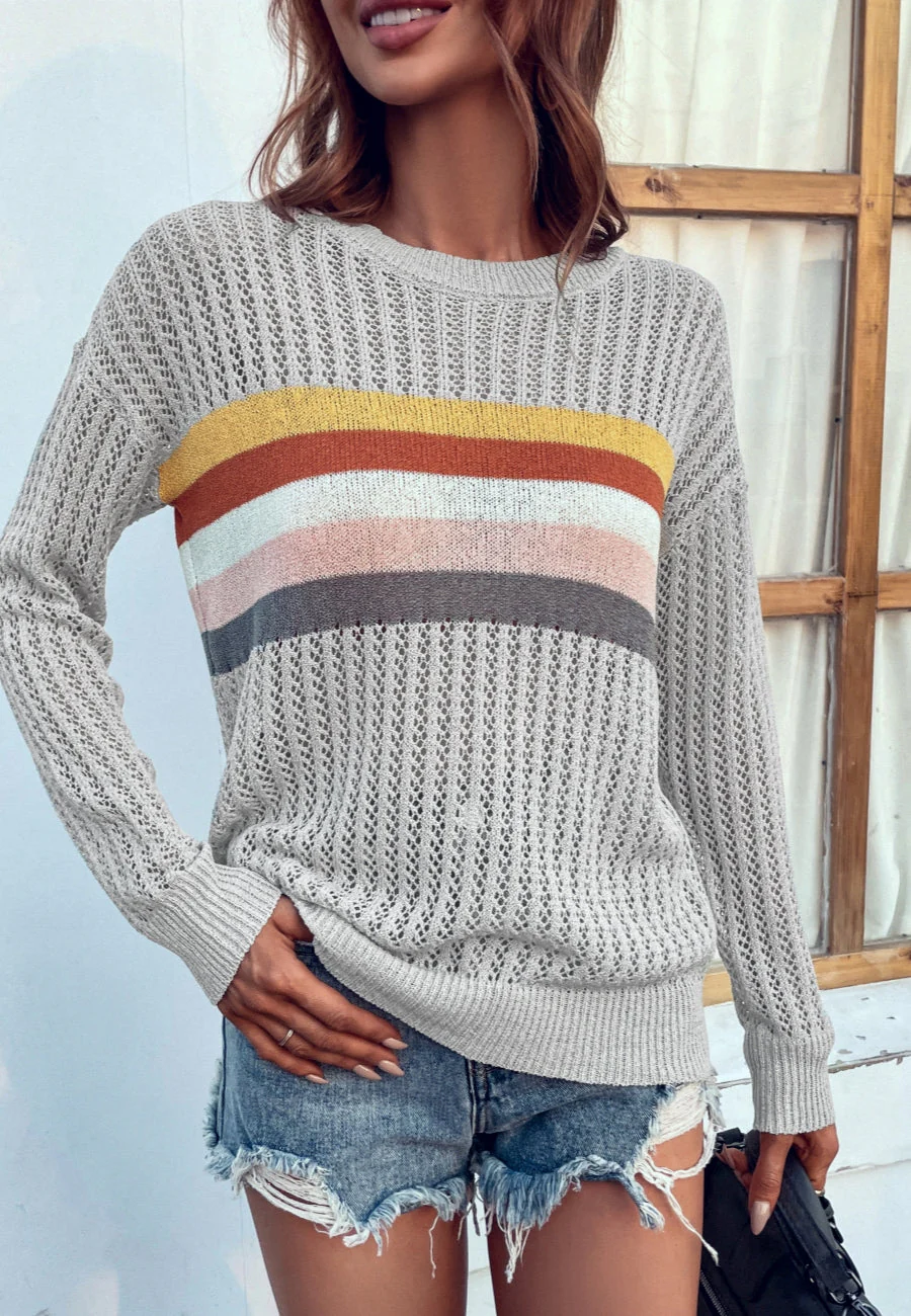 Contrast Multicolor Striped Knit Sweater - Image 3