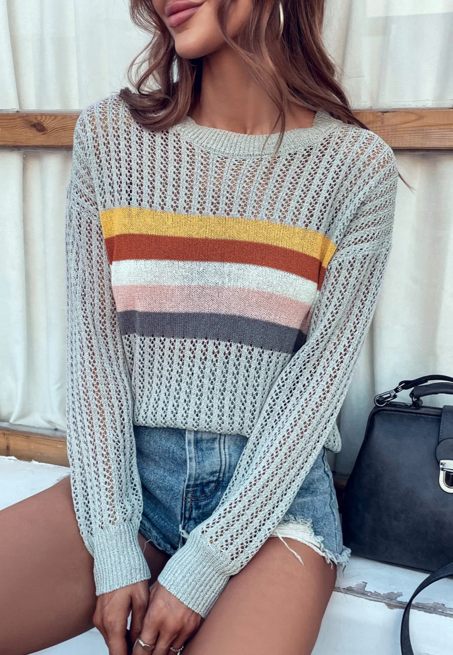 Contrast Multicolor Striped Knit Sweater - Image 4