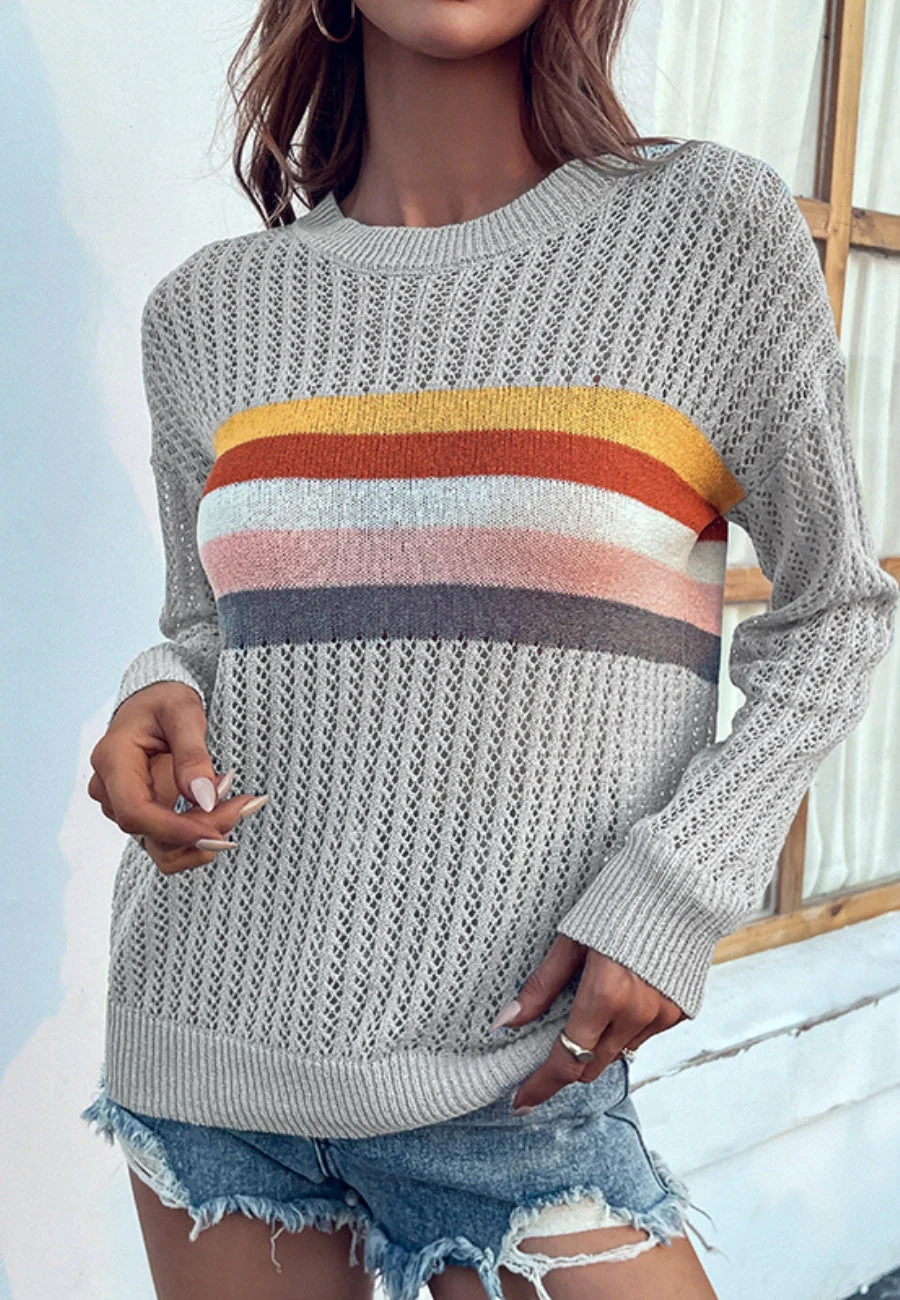 Contrast Multicolor Striped Knit Sweater - Image 5