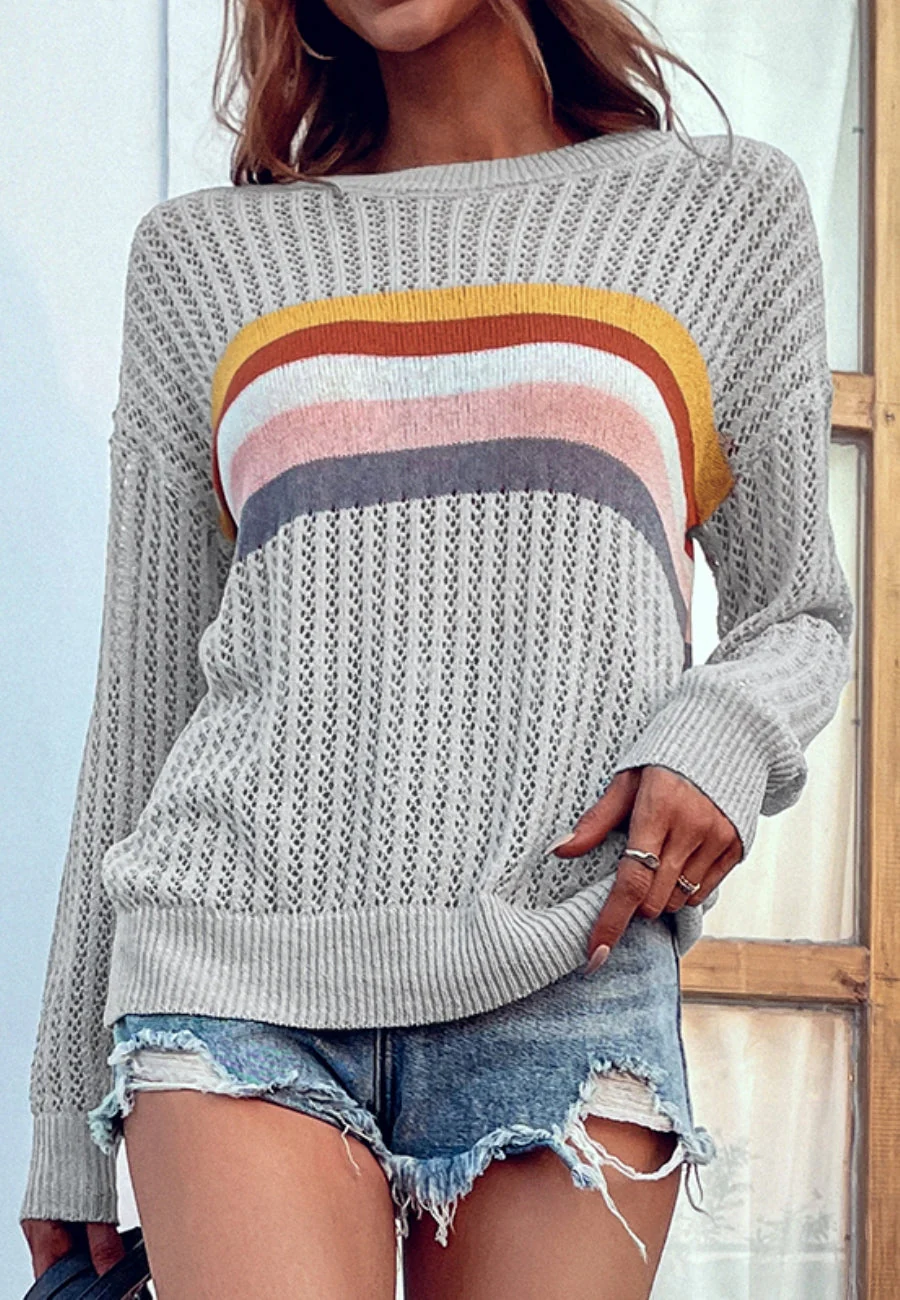 Contrast Multicolor Striped Knit Sweater - Image 6