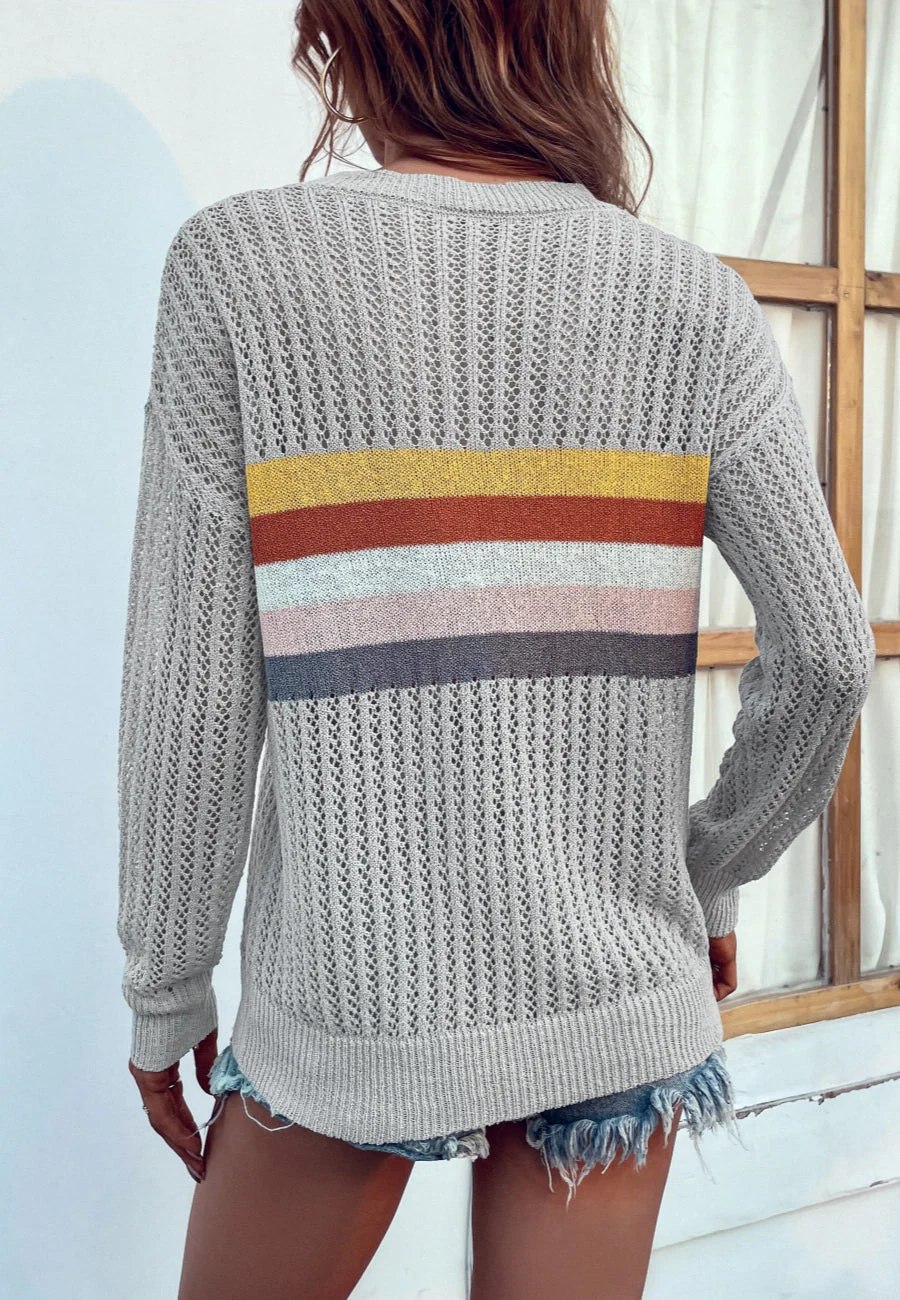 Contrast Multicolor Striped Knit Sweater - Image 7