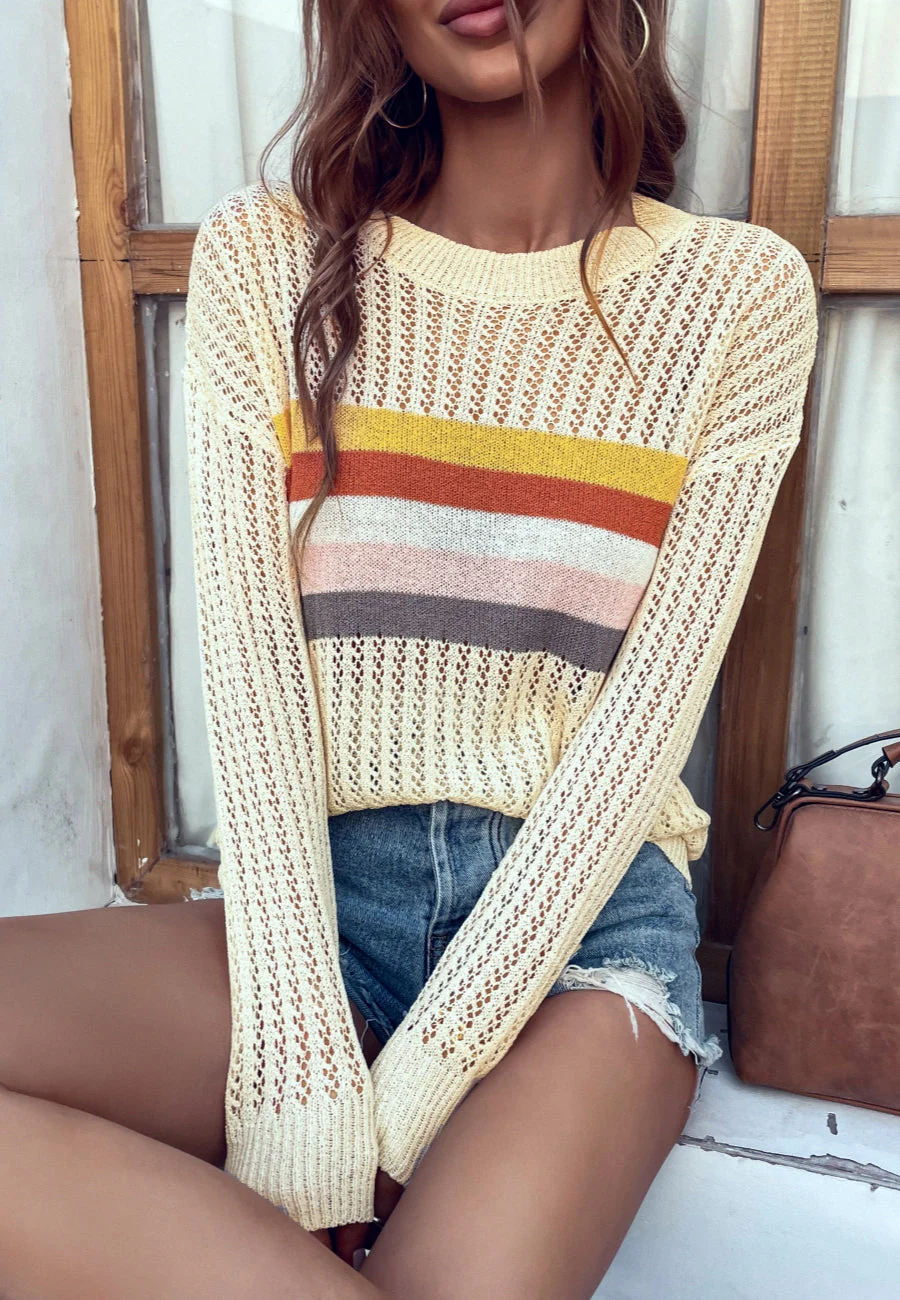 Contrast Multicolor Striped Knit Sweater - Image 9