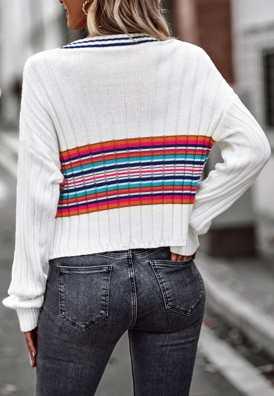 Contrast Multicolor Striped Sweater - Image 28