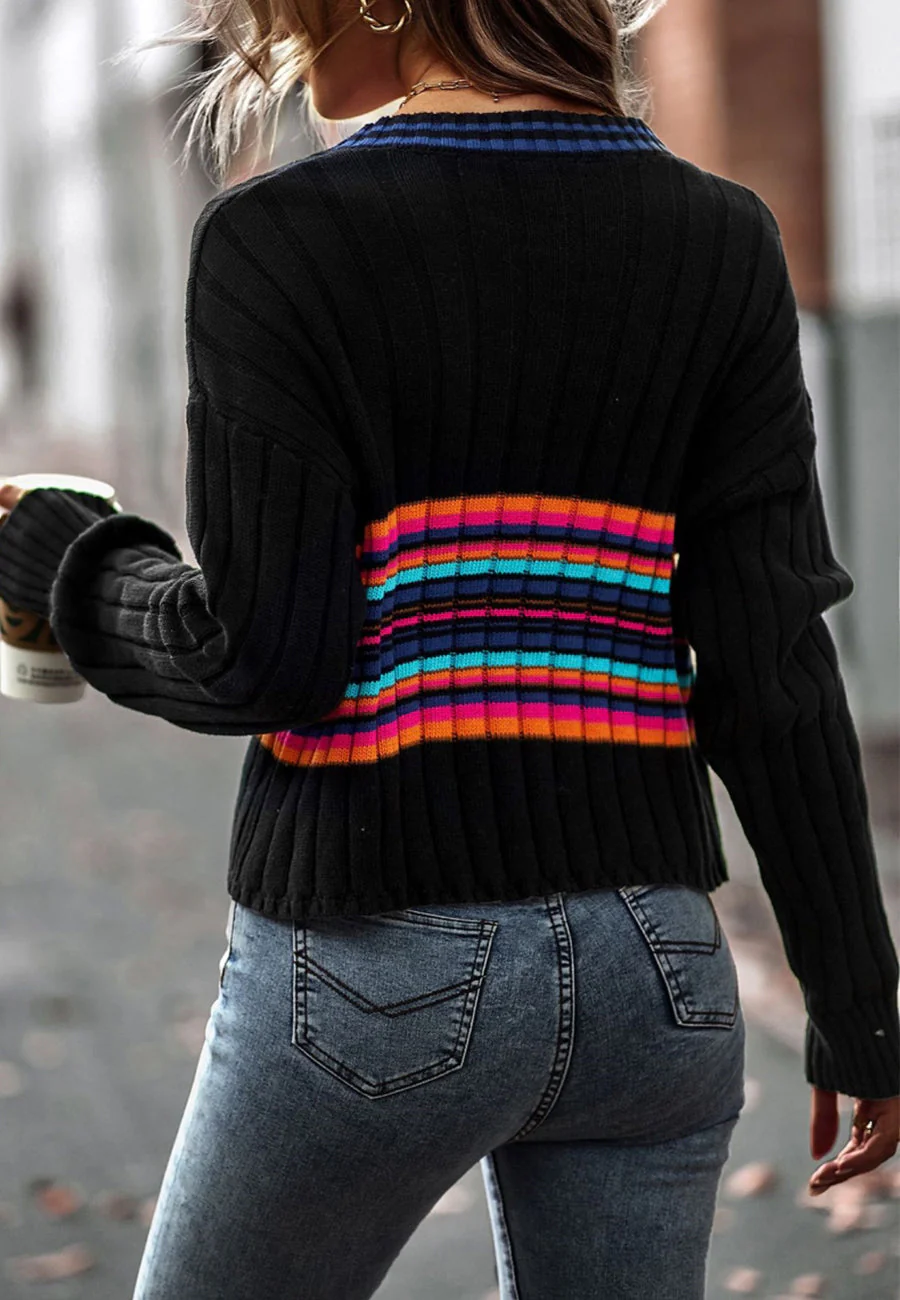 Contrast Multicolor Striped Sweater - Image 6