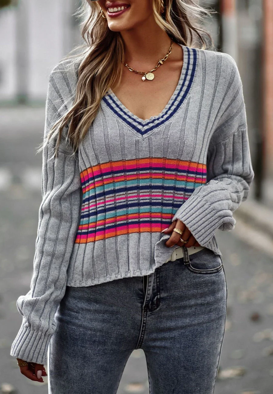 Contrast Multicolor Striped Sweater - Image 8