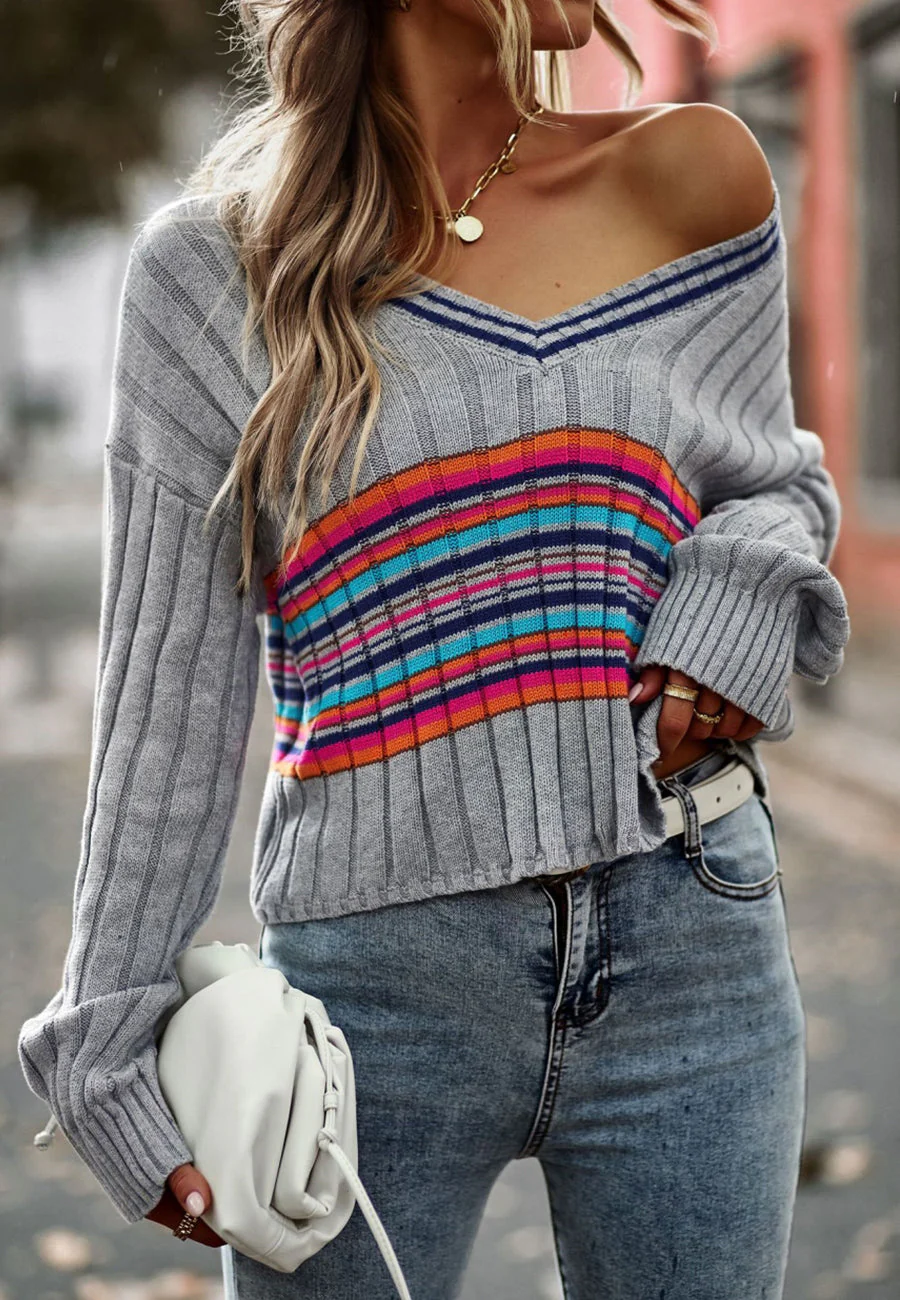 Contrast Multicolor Striped Sweater - Image 9