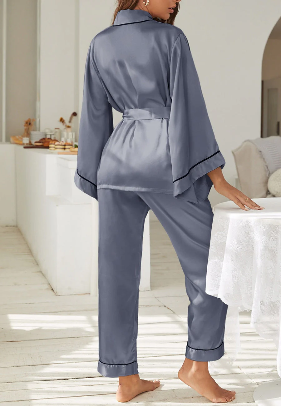 Contrast Piping Robe Top and Pajama - Image 12