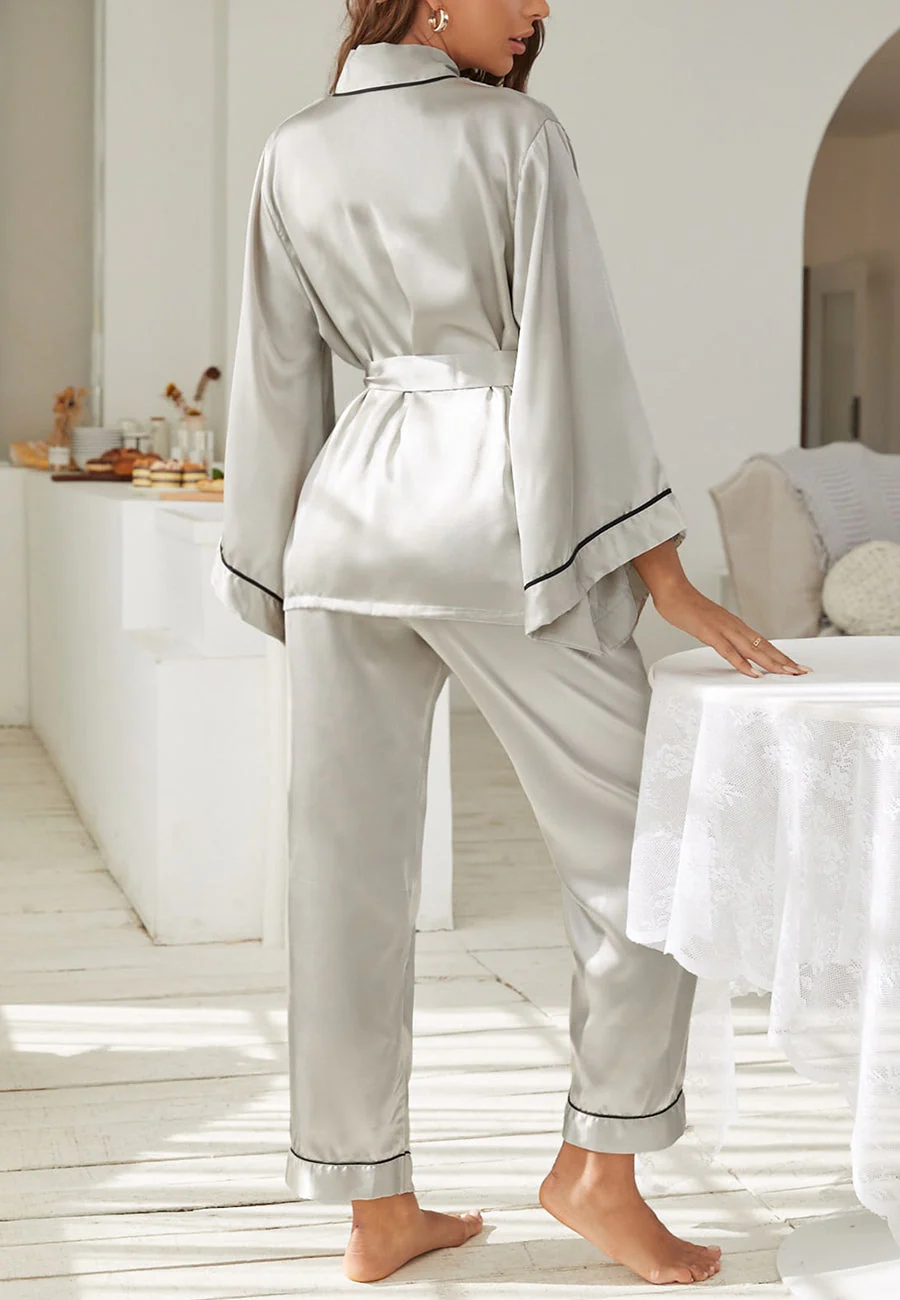 Contrast Piping Robe Top and Pajama - Image 23