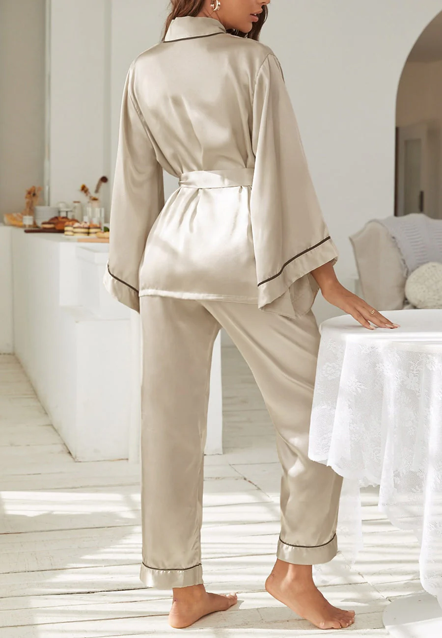Contrast Piping Robe Top and Pajama - Image 37