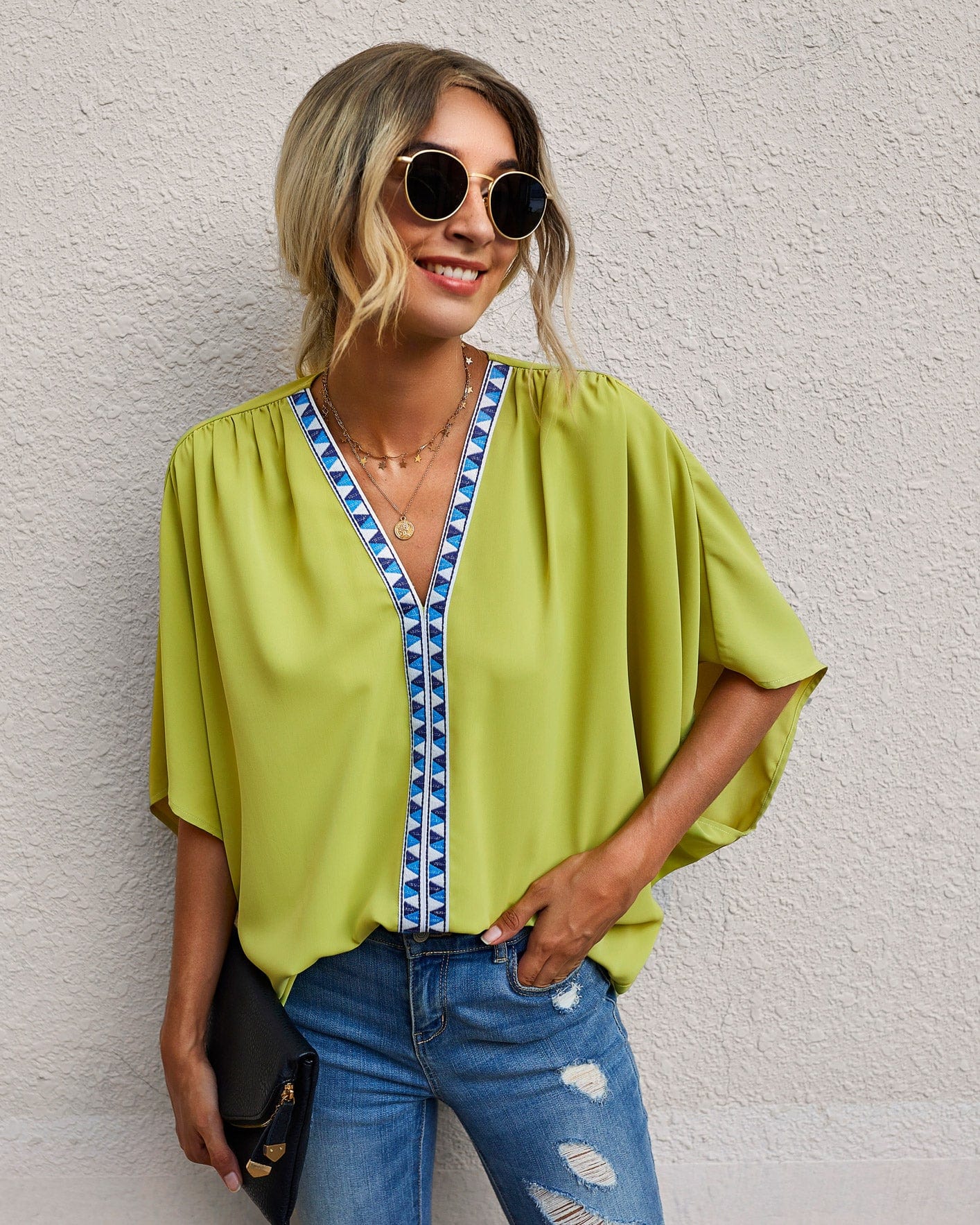 Contrast Print Loose Blouse - Image 11