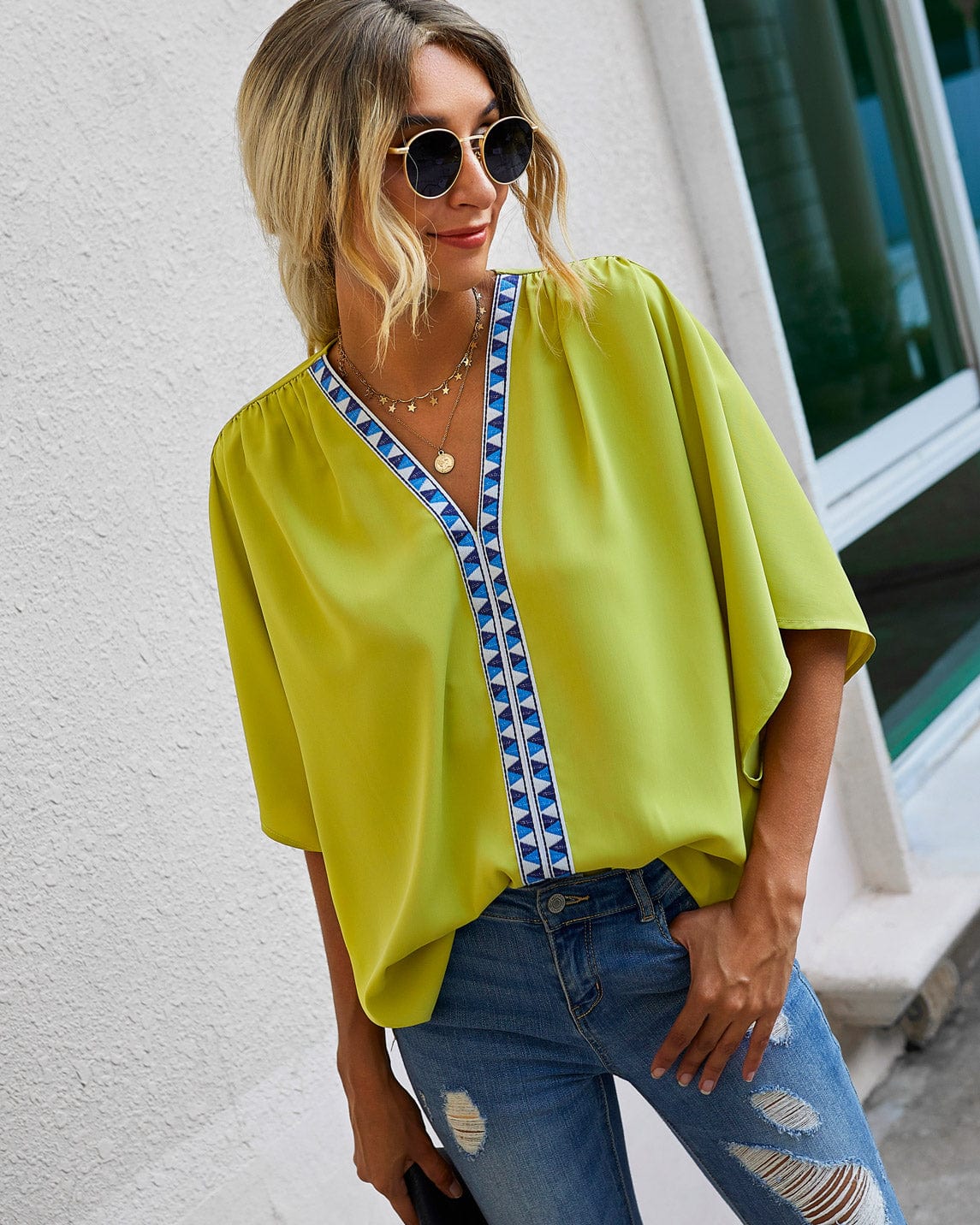 Contrast Print Loose Blouse - Image 12