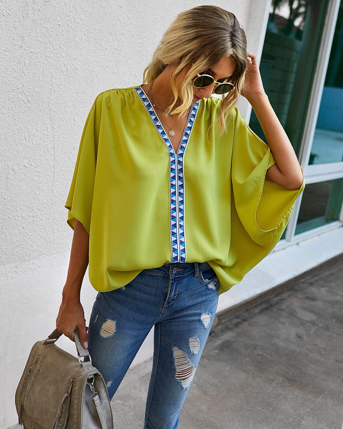 Contrast Print Loose Blouse - Image 13