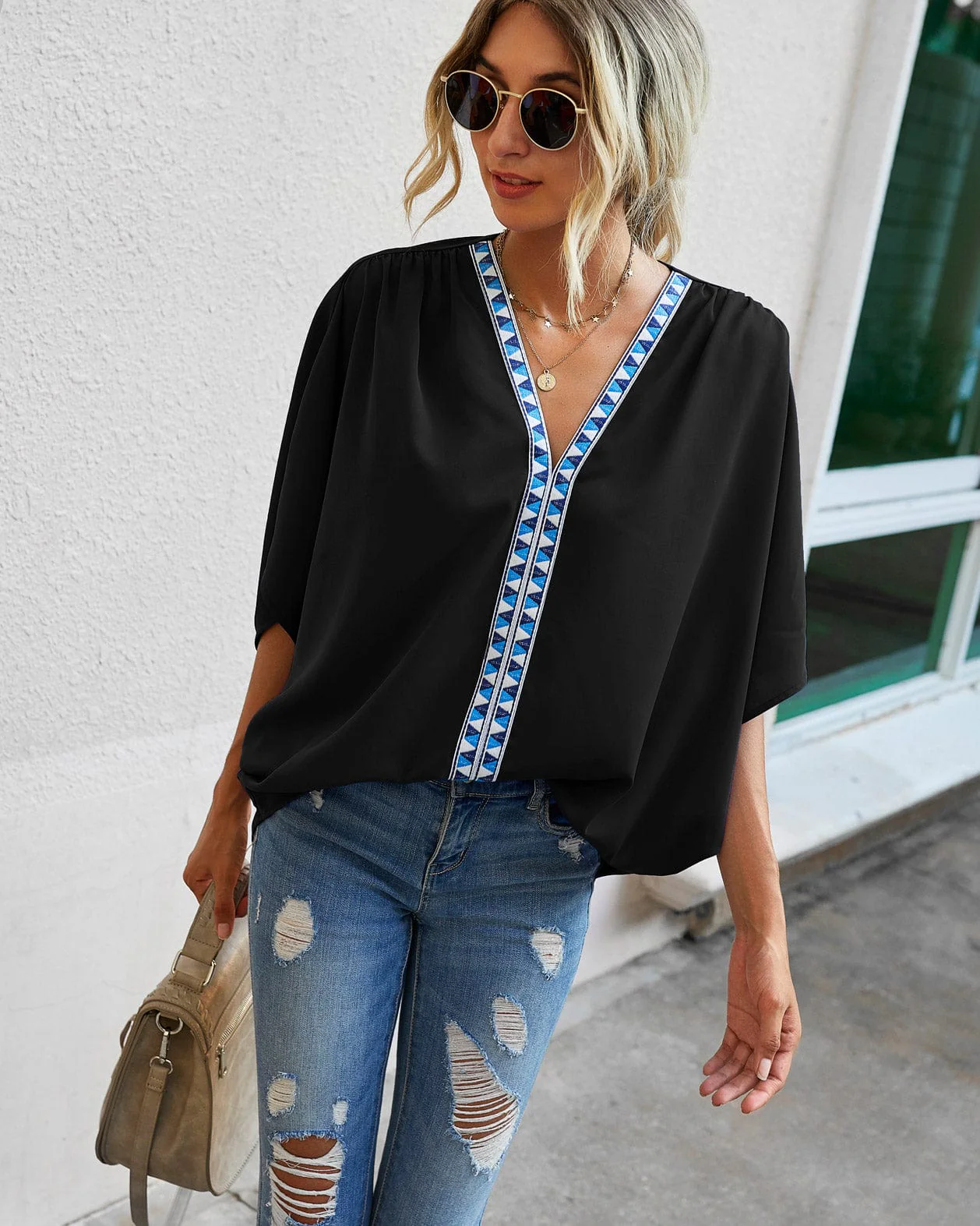 Contrast Print Loose Blouse - Image 3