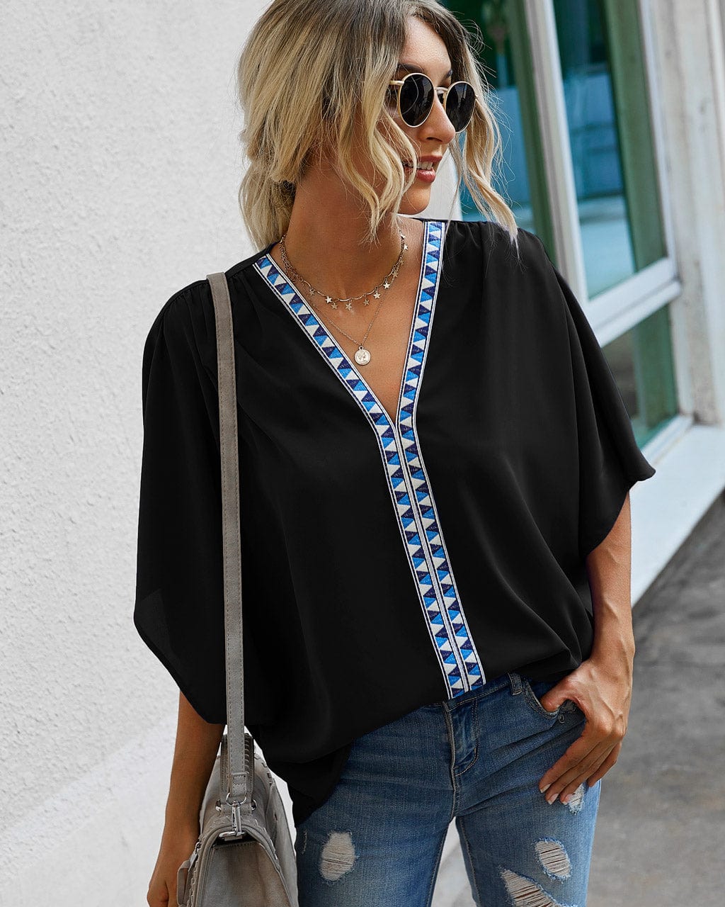 Contrast Print Loose Blouse - Image 4