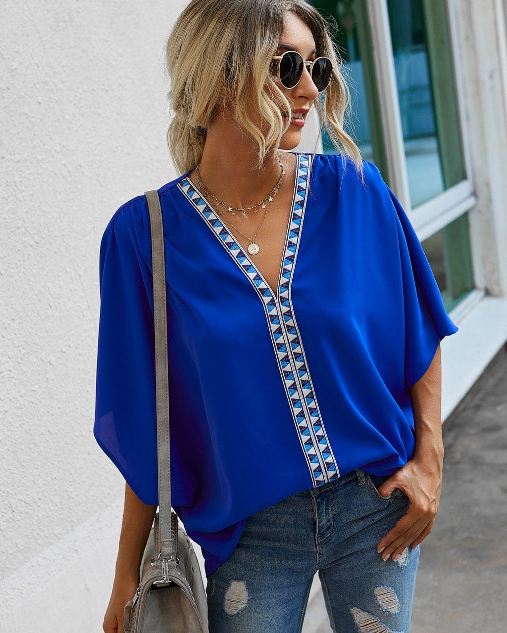 Contrast Print Loose Blouse - Image 9