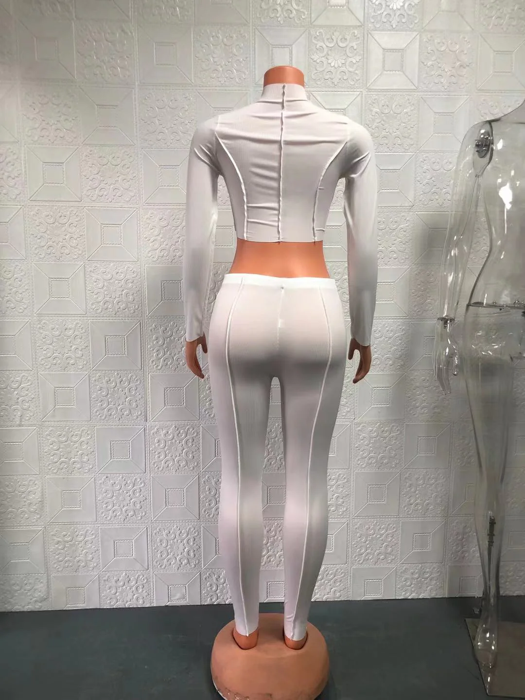 Contrast Seam Long Sleeve Mock Neck & Legging Set - Image 4
