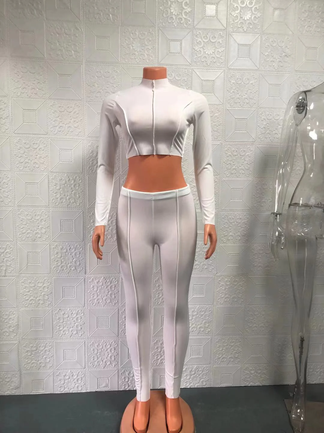 Contrast Seam Long Sleeve Mock Neck & Legging Set - Image 6