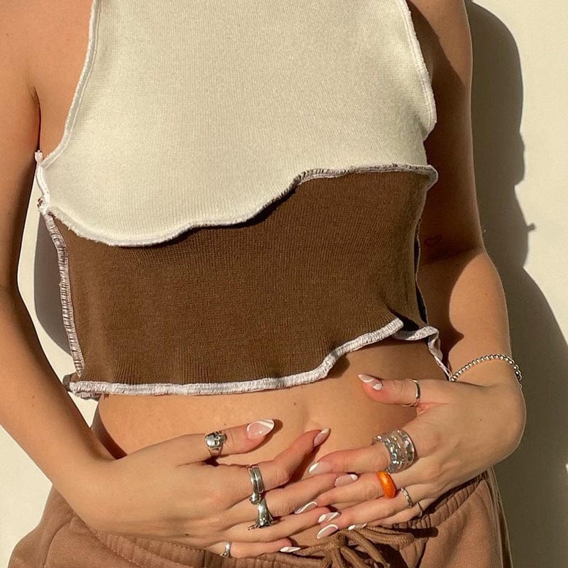 Contrast Seam Patchwork Asymmetrical Crop Tank - Image 5