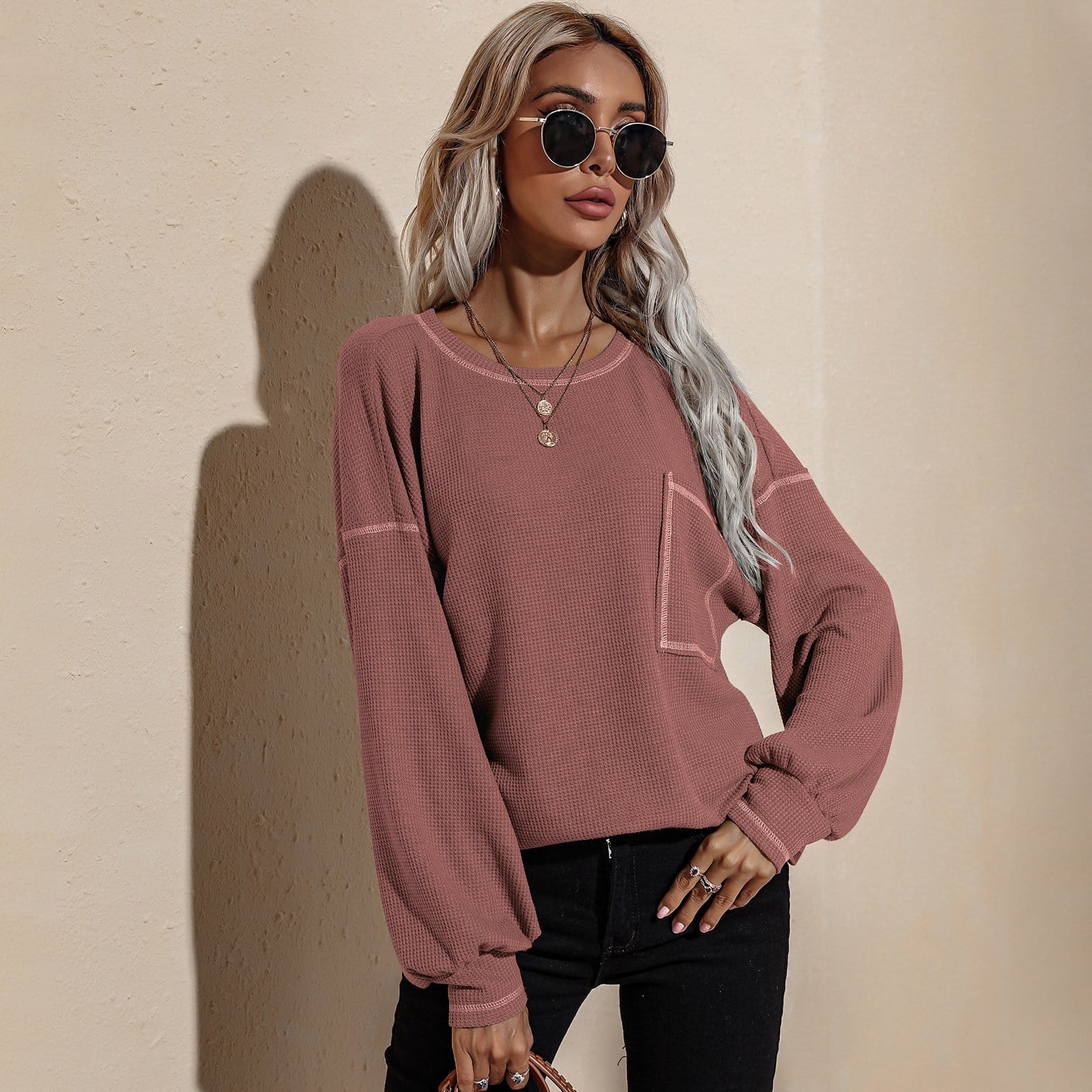Contrast Stitch Waffle Knit Sweater - Image 15