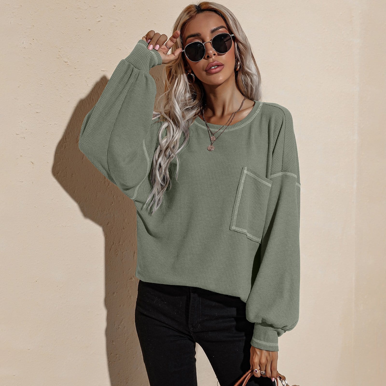 Contrast Stitch Waffle Knit Sweater - Image 2
