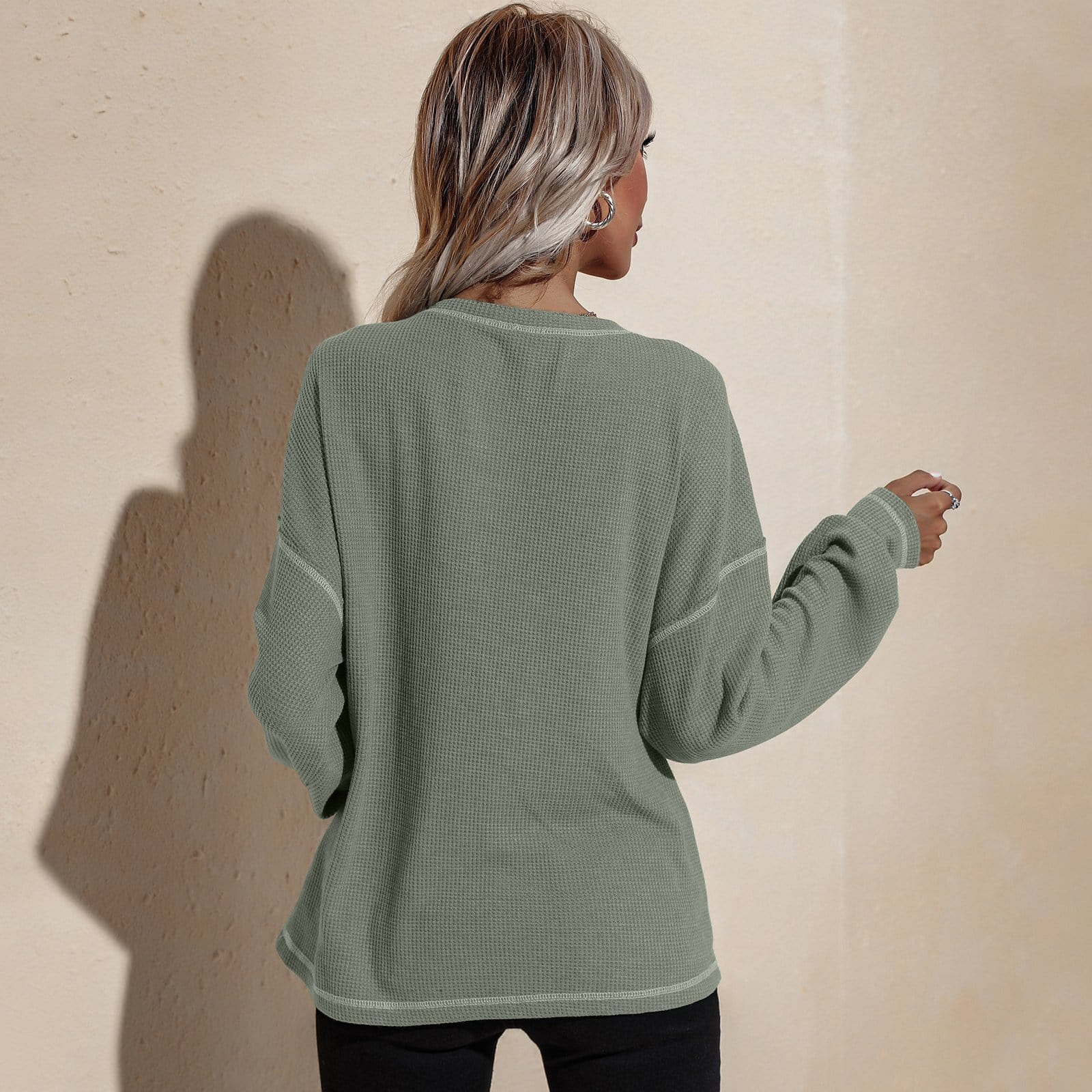 Contrast Stitch Waffle Knit Sweater - Image 3