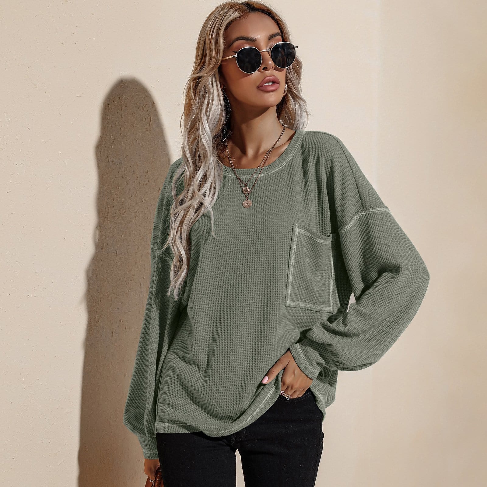 Contrast Stitch Waffle Knit Sweater - Image 5