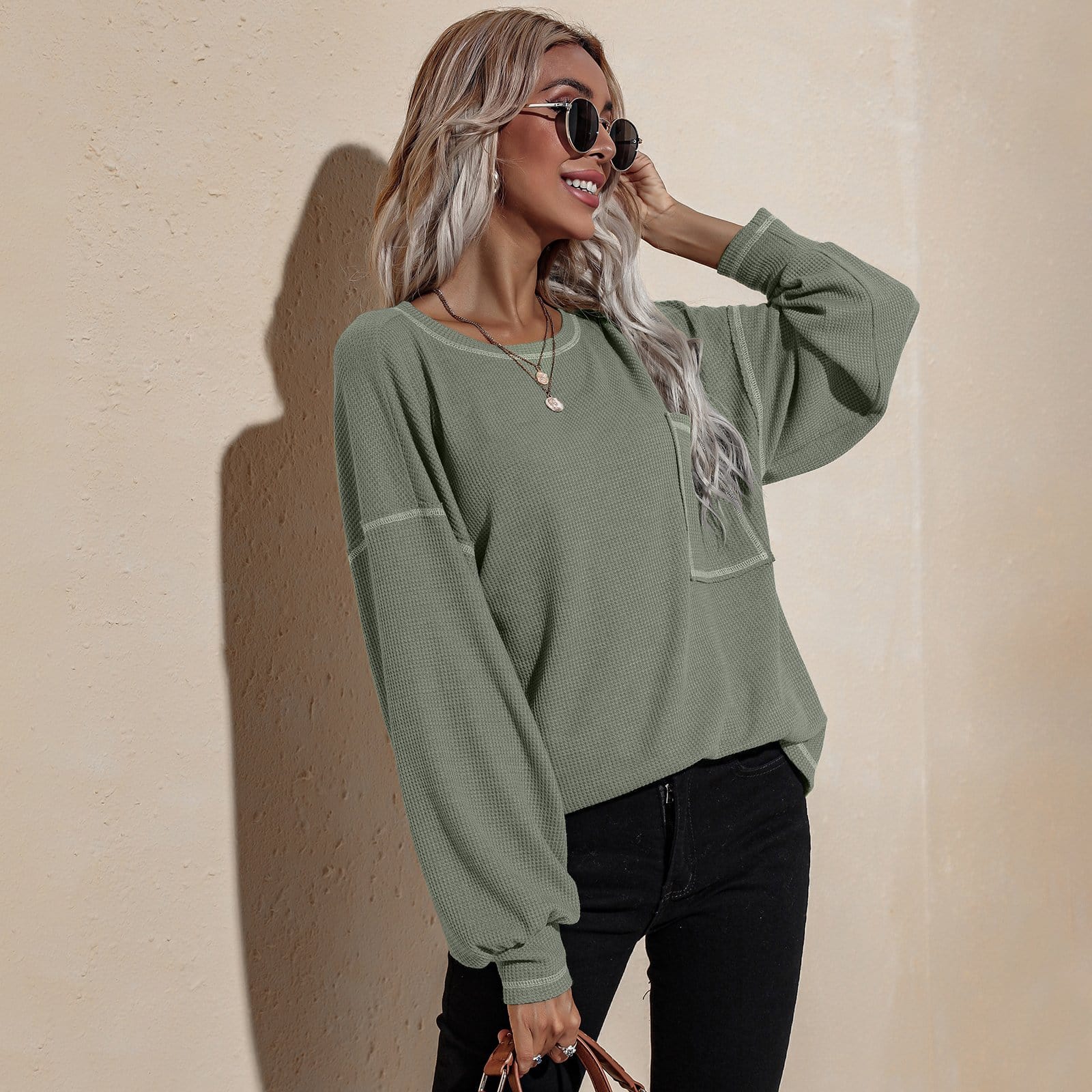 Contrast Stitch Waffle Knit Sweater - Image 6