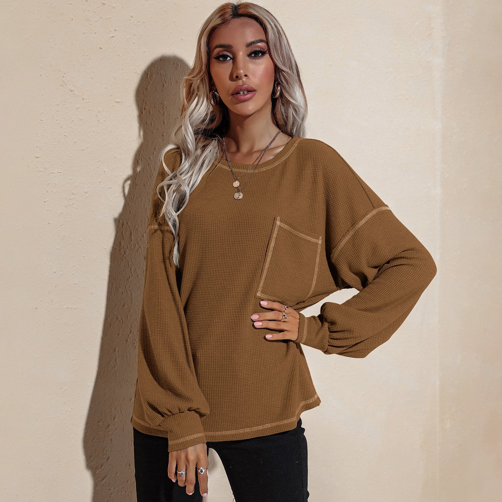 Contrast Stitch Waffle Knit Sweater - Image 8