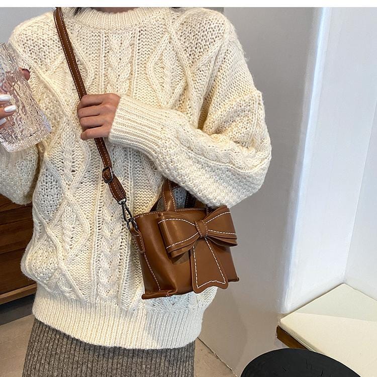 Contrast Stitching Giant Bow Bag - Image 11