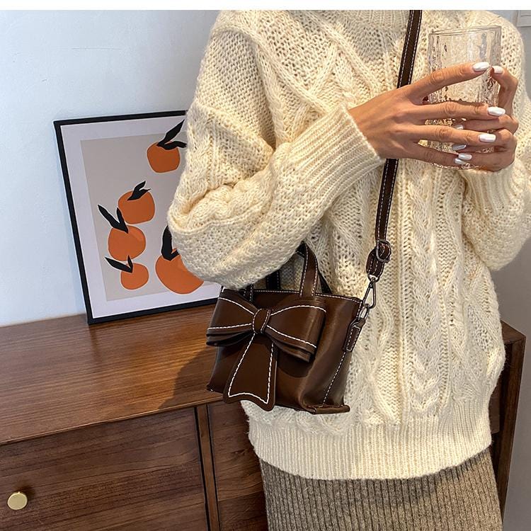 Contrast Stitching Giant Bow Bag - Image 5