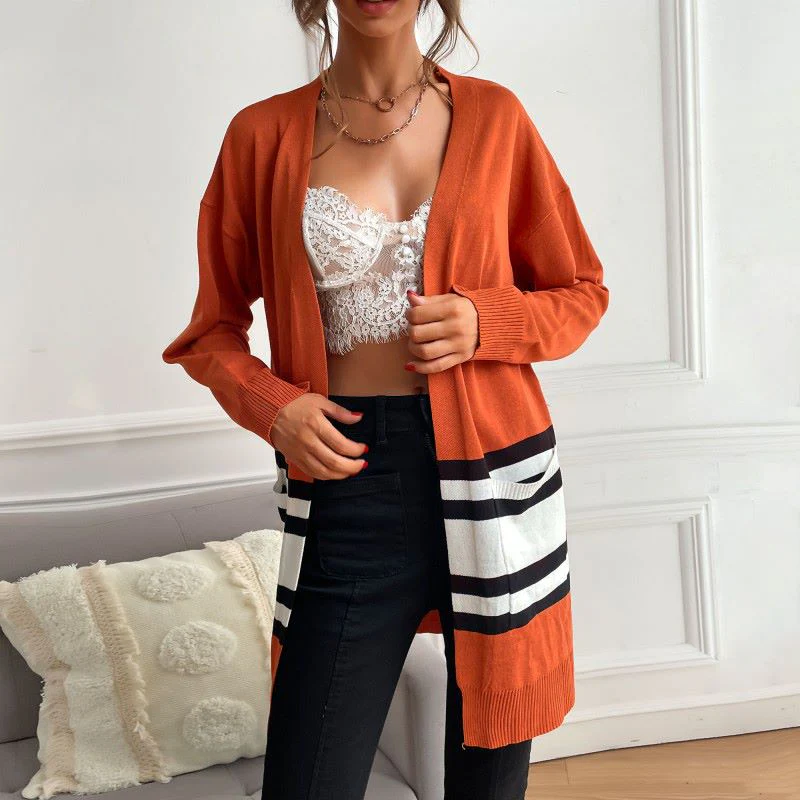 Contrast Stripes Open Front Cardigan - Image 2
