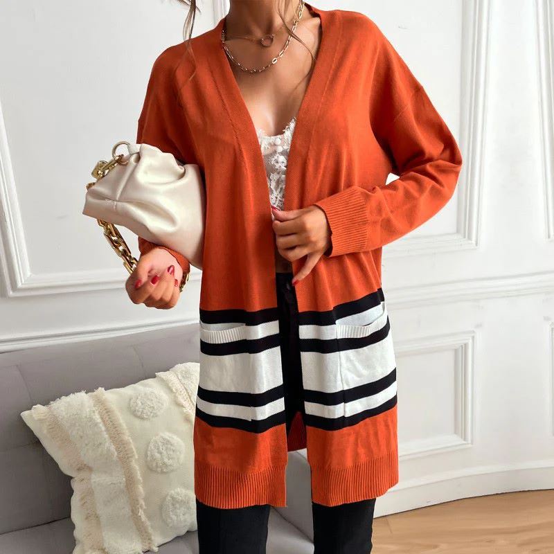 Contrast Stripes Open Front Cardigan - Image 3