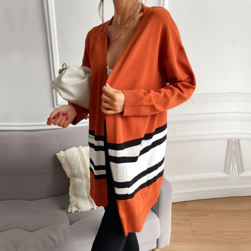 Contrast Stripes Open Front Cardigan - Image 4