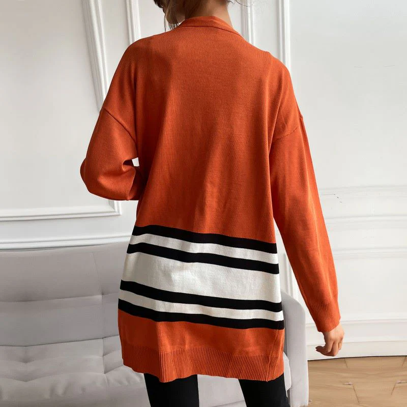 Contrast Stripes Open Front Cardigan - Image 6