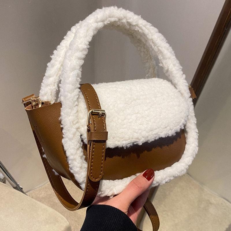 Contrast Teddy Trim Hand Bag - Image 2
