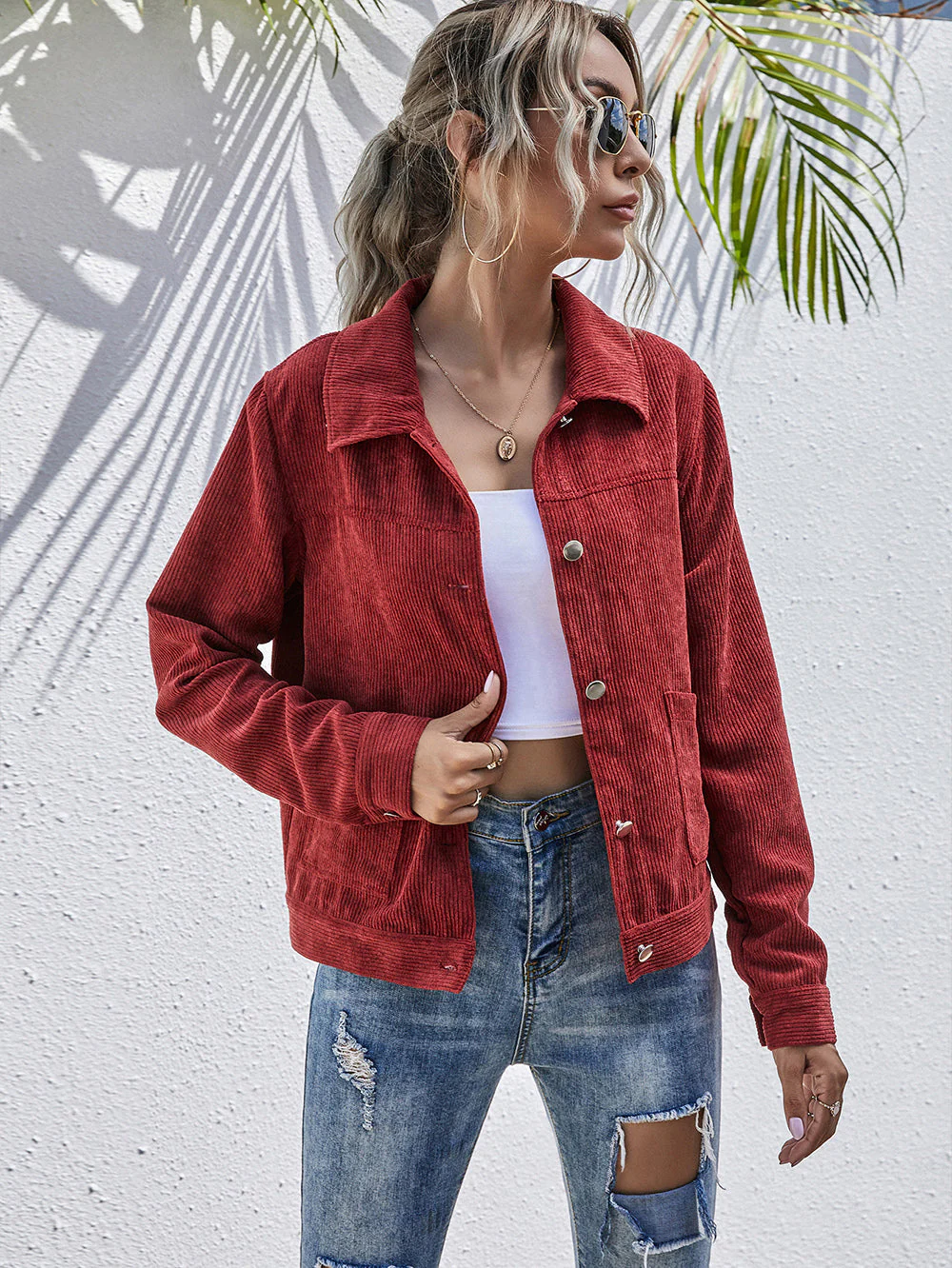 Corduroy Button Collared Jacket - Image 3