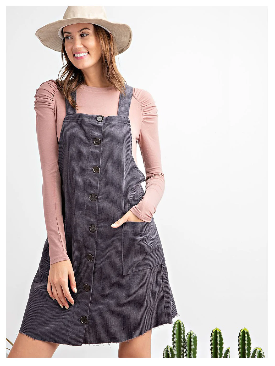 Corduroy Pinafore Overall Pocket Dress - Image 2