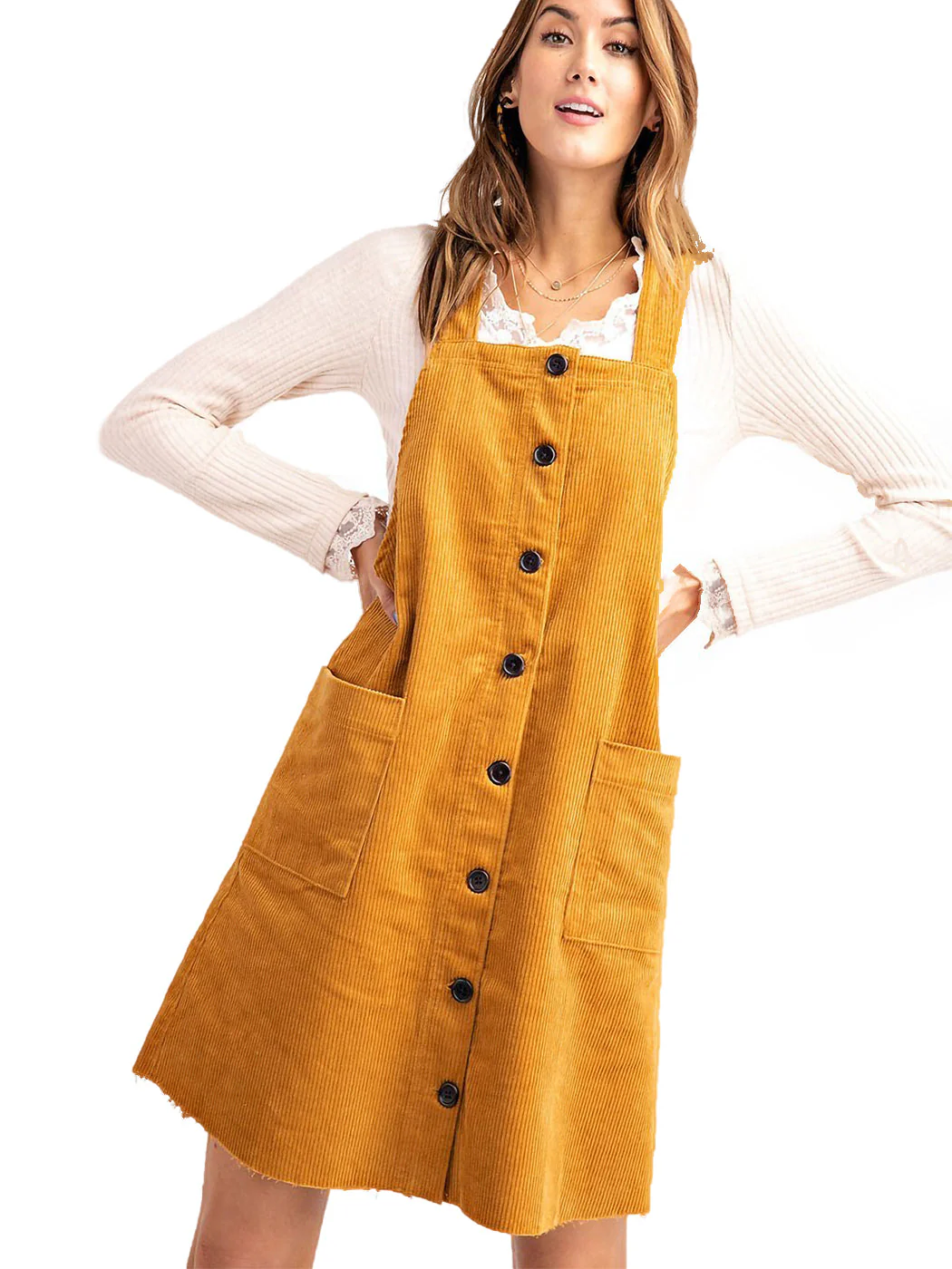 Corduroy Pinafore Overall Pocket Dress - Image 3