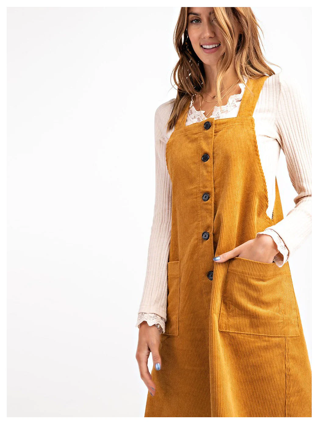 Corduroy Pinafore Overall Pocket Dress - Image 4