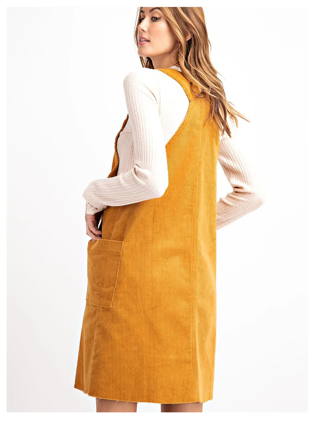 Corduroy Pinafore Overall Pocket Dress - Image 5